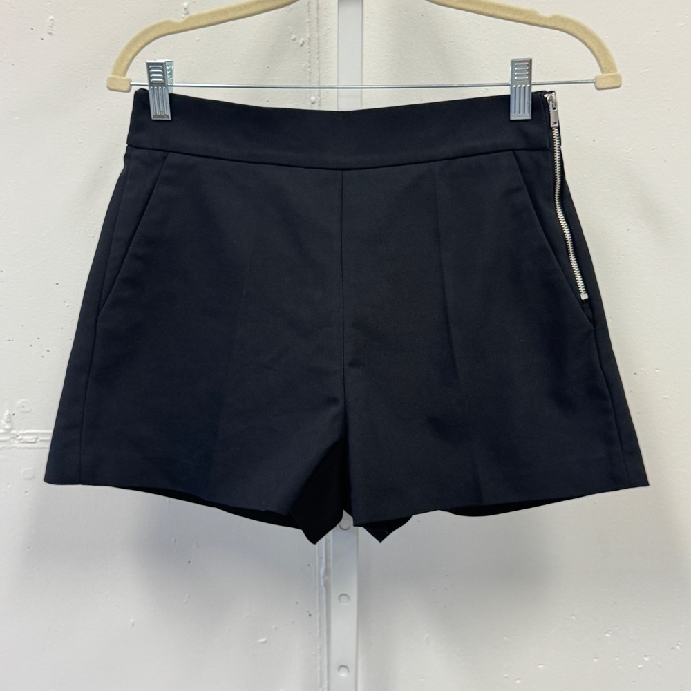 Zara Tailored High Waisted Shorts Side Zip Cotton Blend Small 1205/049/800 Black